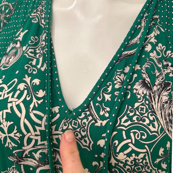 Vintage 1980s Diane Freis Green Midi Dress Nautical Baroque Print / L/XL - - Picture 4 of 4